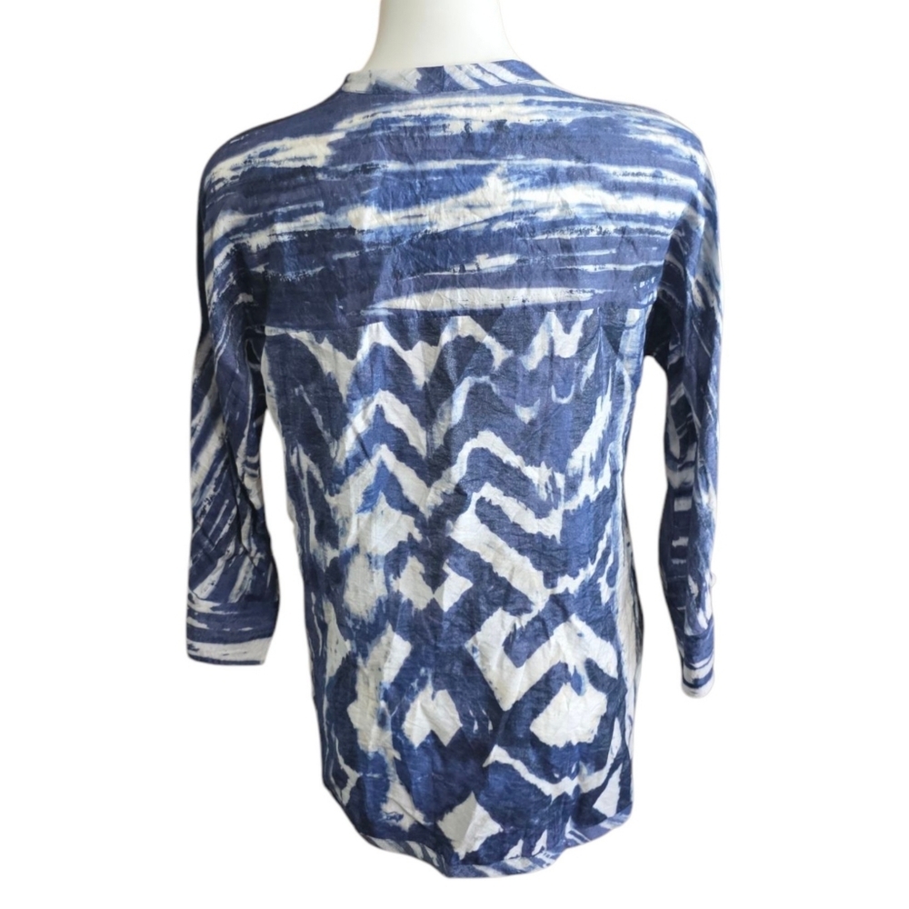 Chico's Shimmer Flyaway 3/4 Sleeve Cardigan Jacket Blue & White Size S - Picture 3 of 12